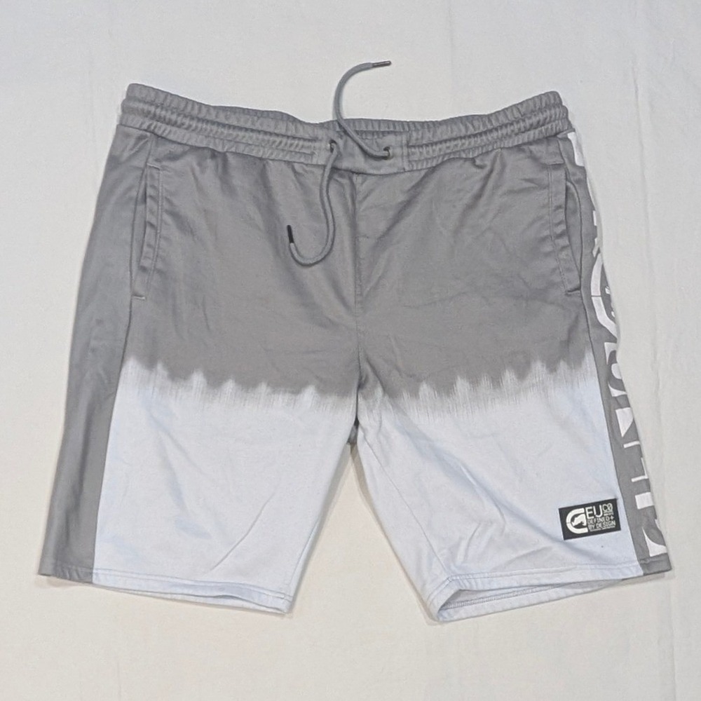 Ecko Unltd Mens 3XL Grey White Ombre Fleece Shorts Logo Graphic Streetwear